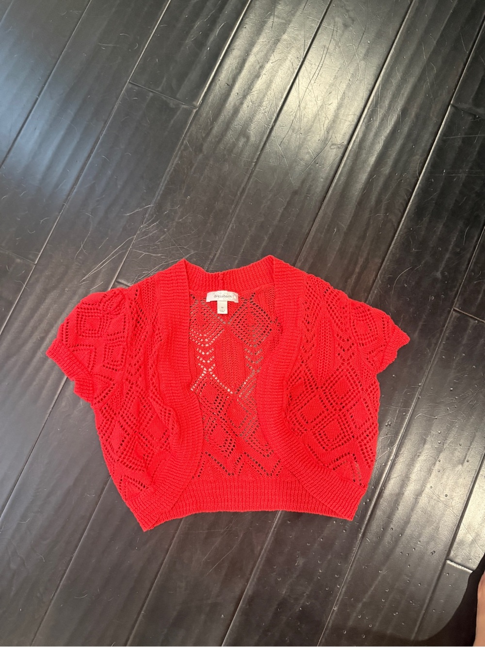 Bright Red Open-Knit Cropped Cardigan Bolero - Women